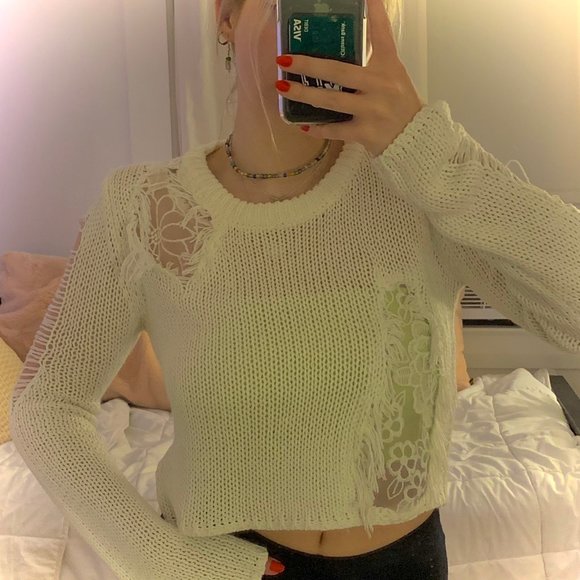 White LF Lace Distressed Sweater - Picture 3 of 4